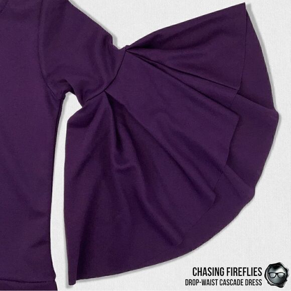 CHASING FIREFLIES CASCADE SLEEVE DROP WAIST DRESS IN AUBERGINE PURPLE GIRLS 4 - Picture 3 of 9